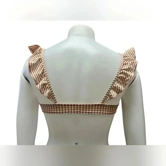 Aerie EUC Binki Top Swimwear Checkered Tan/White Ruffles Frilly Size XXS. - Picture 3 of 8